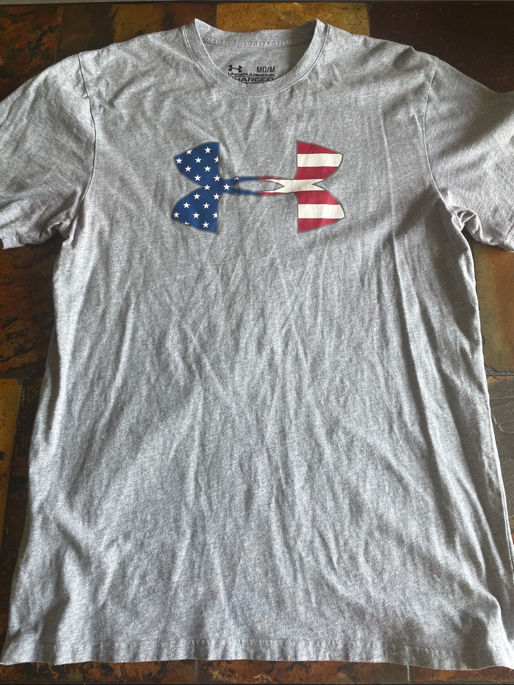 Under Armour Gray Tee with American Flag Logo